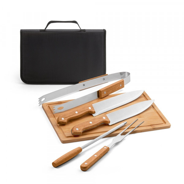 FLARE. Grill-Set aus Holz und Edelstahl, 5-teilig