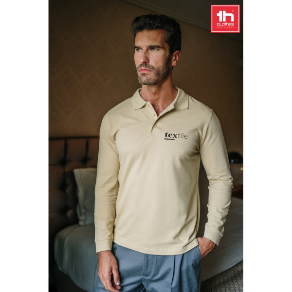 THC BERN. Langarm-Poloshirt für Herren aus kardierter Baumwolle