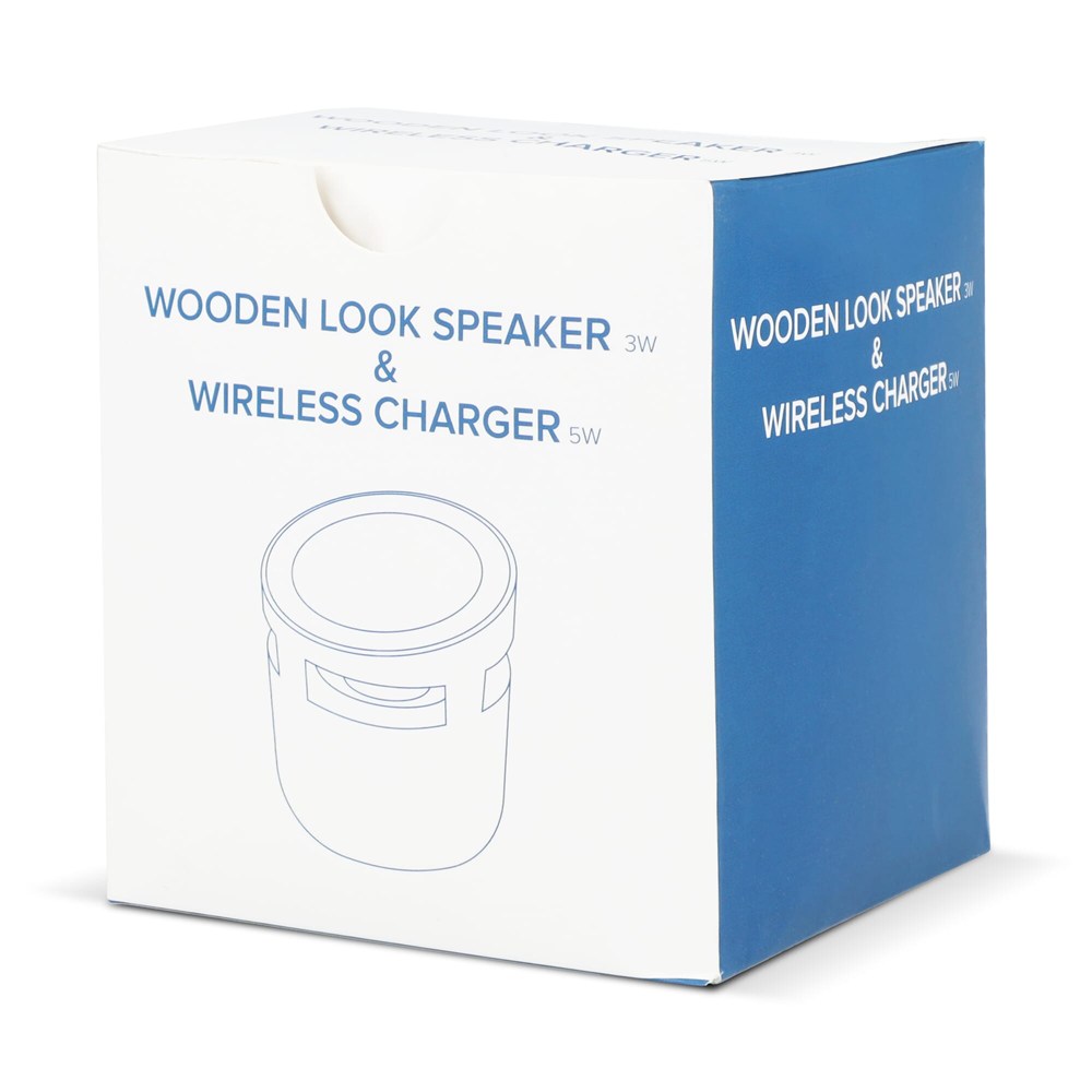 3W Lautsprecher in Holzoptik &amp; 5W Kabelloses Ladegerät