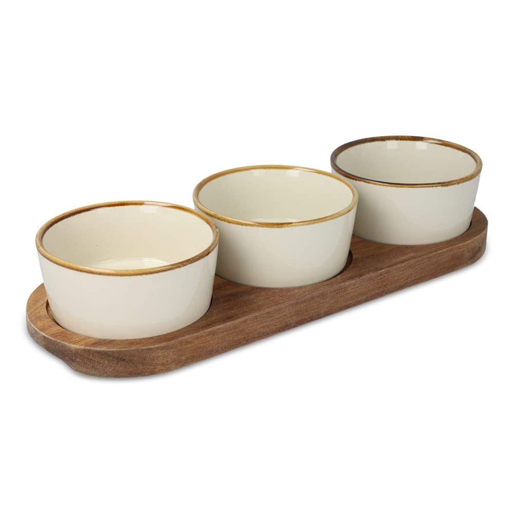 InSideOut Holzständer mit 3 runden Keramikschalen