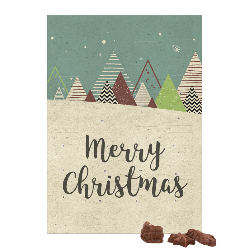 Classic Wand Adventskalender, Graspapier, Hochformat, gefüllt mit Friedel Schokolade